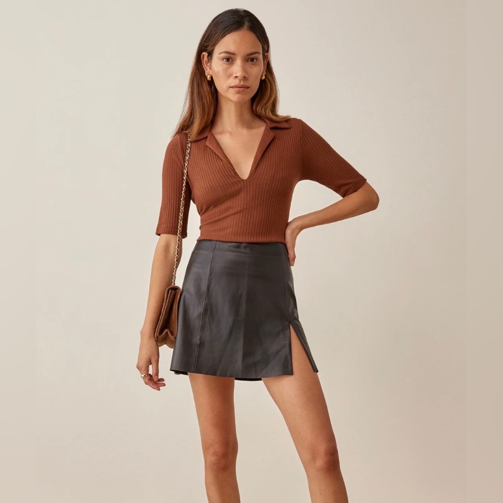 Reformation | Thomas Caramel Ribbed Collared Top - Picture 2 of 4